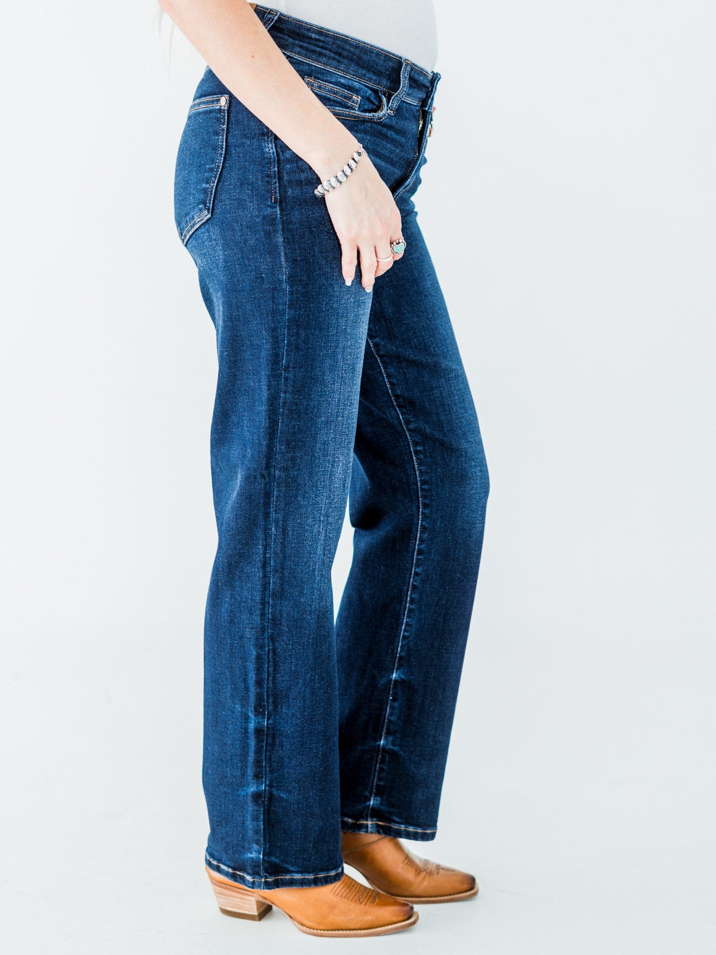 Judy Blue Mid Rise Classic Straight Leg Dark Wash Jeans (Short/Regular/Long) - Whiskey Skies - JUDY BLUE