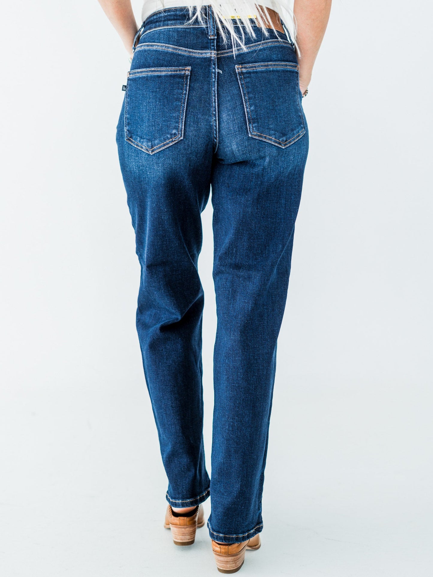 Judy Blue Mid Rise Classic Straight Leg Dark Wash Jeans (Short/Regular/Long) - Whiskey Skies - JUDY BLUE