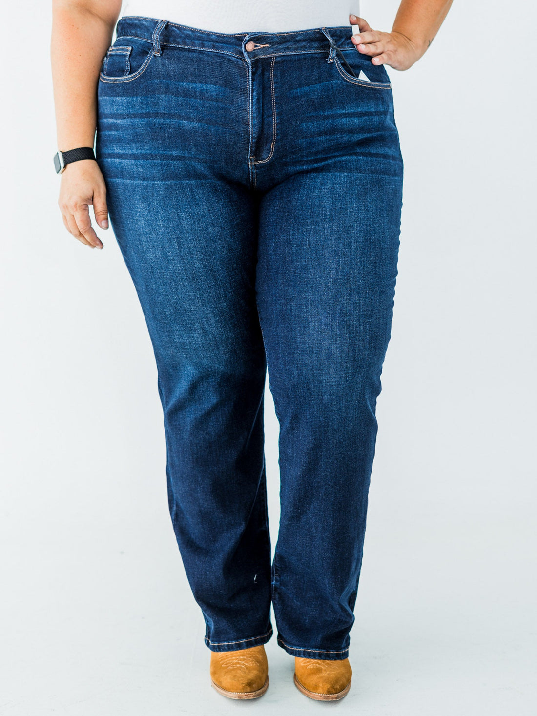 Judy Blue Mid Rise Classic Straight Leg Dark Wash Jeans (Short/Regular/Long) - Whiskey Skies - JUDY BLUE