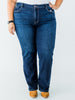 Judy Blue Mid Rise Classic Straight Leg Dark Wash Jeans (Short/Regular/Long) - Whiskey Skies - JUDY BLUE