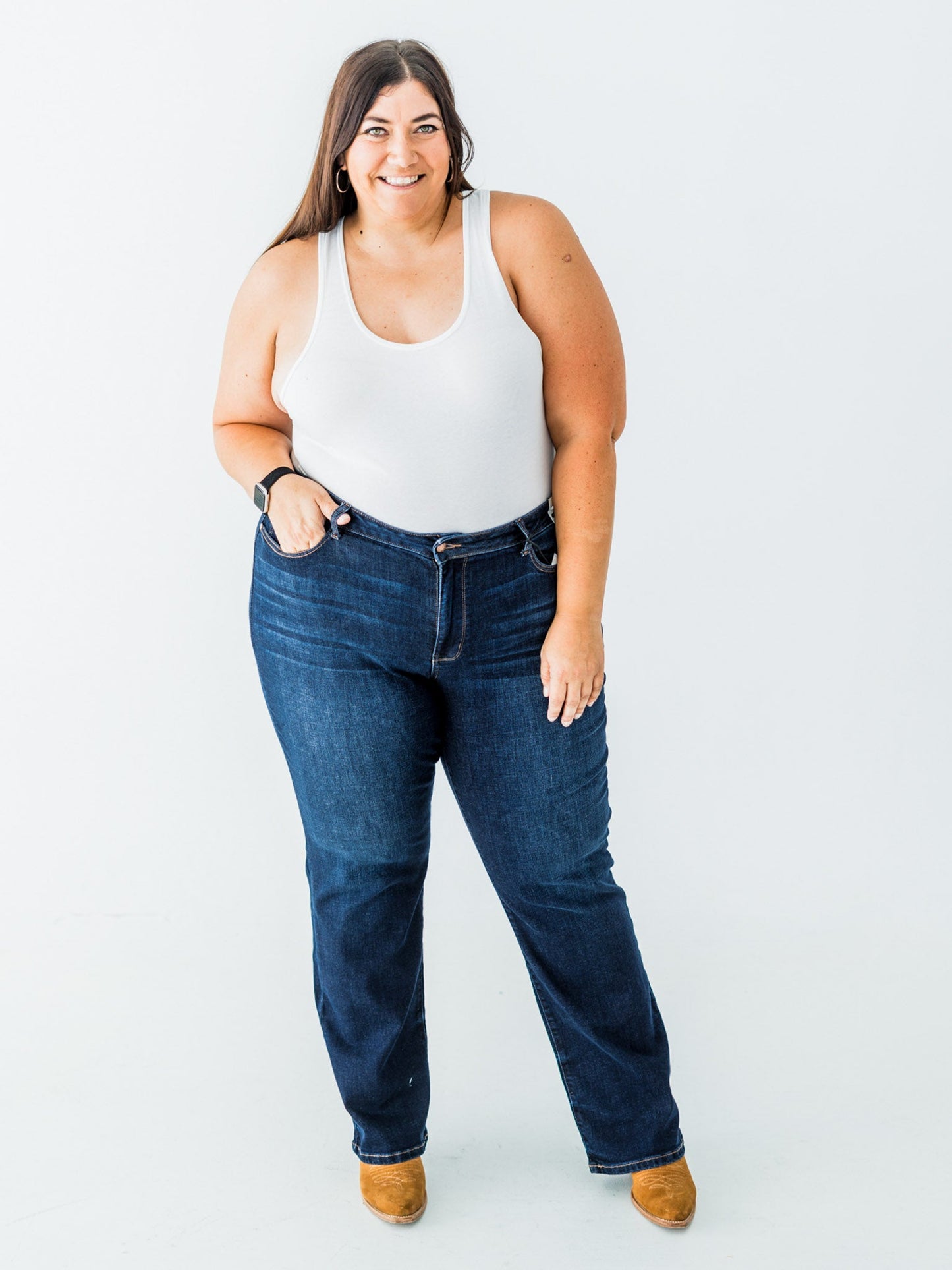 Judy Blue Mid Rise Classic Straight Leg Dark Wash Jeans (Short/Regular/Long) - Whiskey Skies - JUDY BLUE