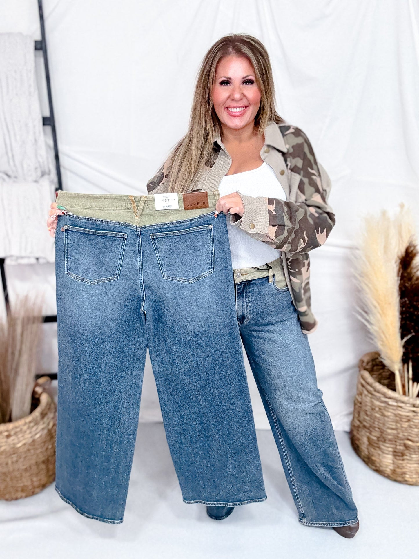 Judy Blue Mid Rise Column Straight Jeans With Corduroy Waist - Whiskey Skies - JUDY BLUE