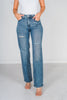 Judy Blue Mid - Rise Contrast Wash Destroy Dad Jeans - Whiskey Skies - JUDY BLUE