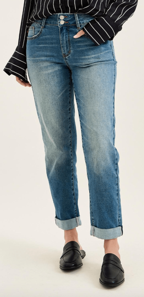 Judy Blue Mid Rise Cool Denim Boyfriend Jeans - Whiskey Skies - JUDY BLUE