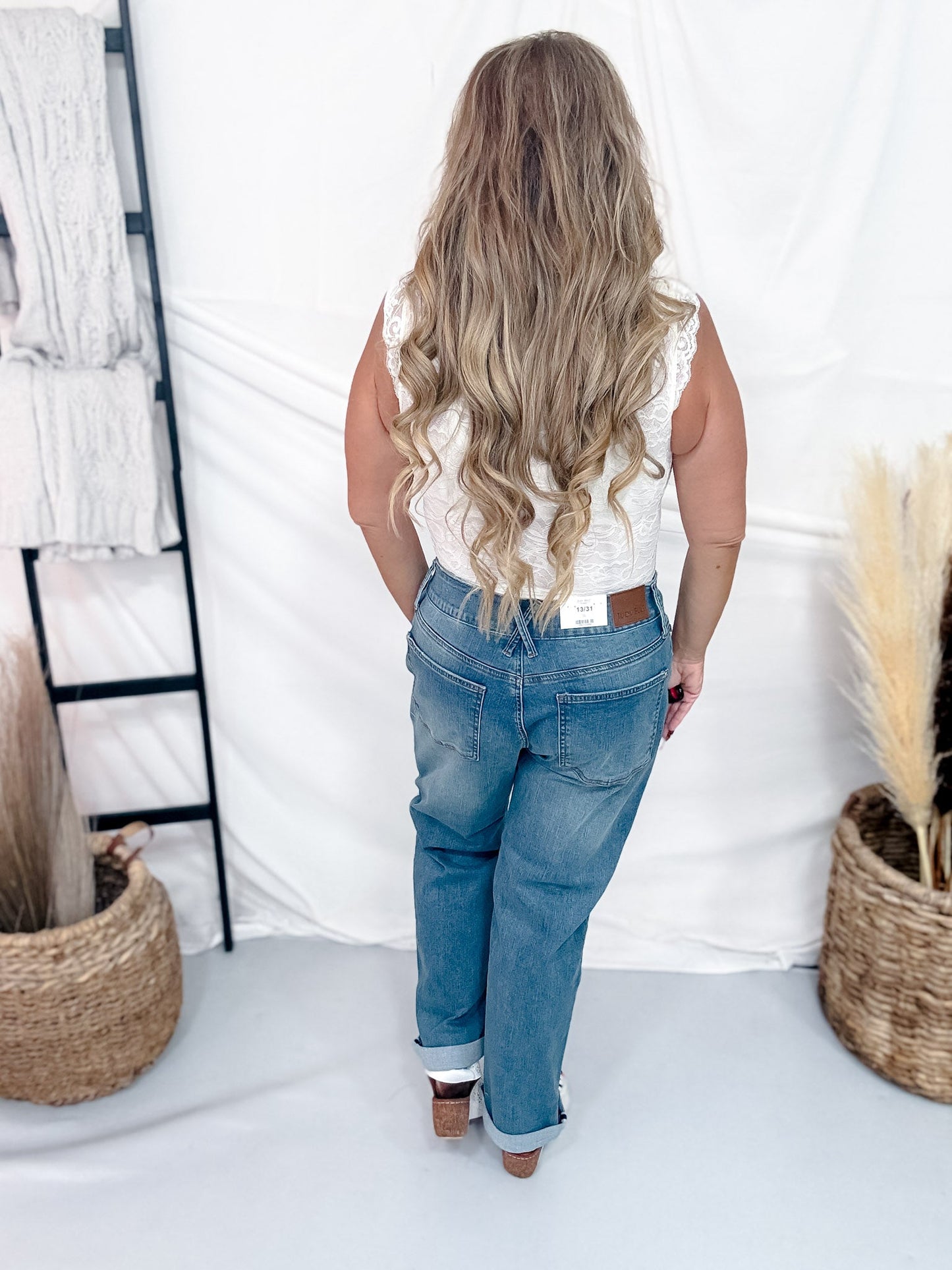 Judy Blue Mid Rise Cool Denim Boyfriend Jeans - Whiskey Skies - JUDY BLUE