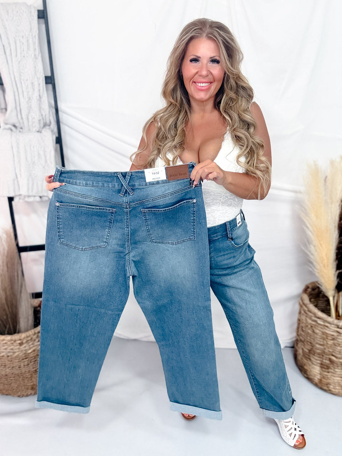 Judy Blue Mid Rise Cool Denim Boyfriend Jeans - Whiskey Skies - JUDY BLUE