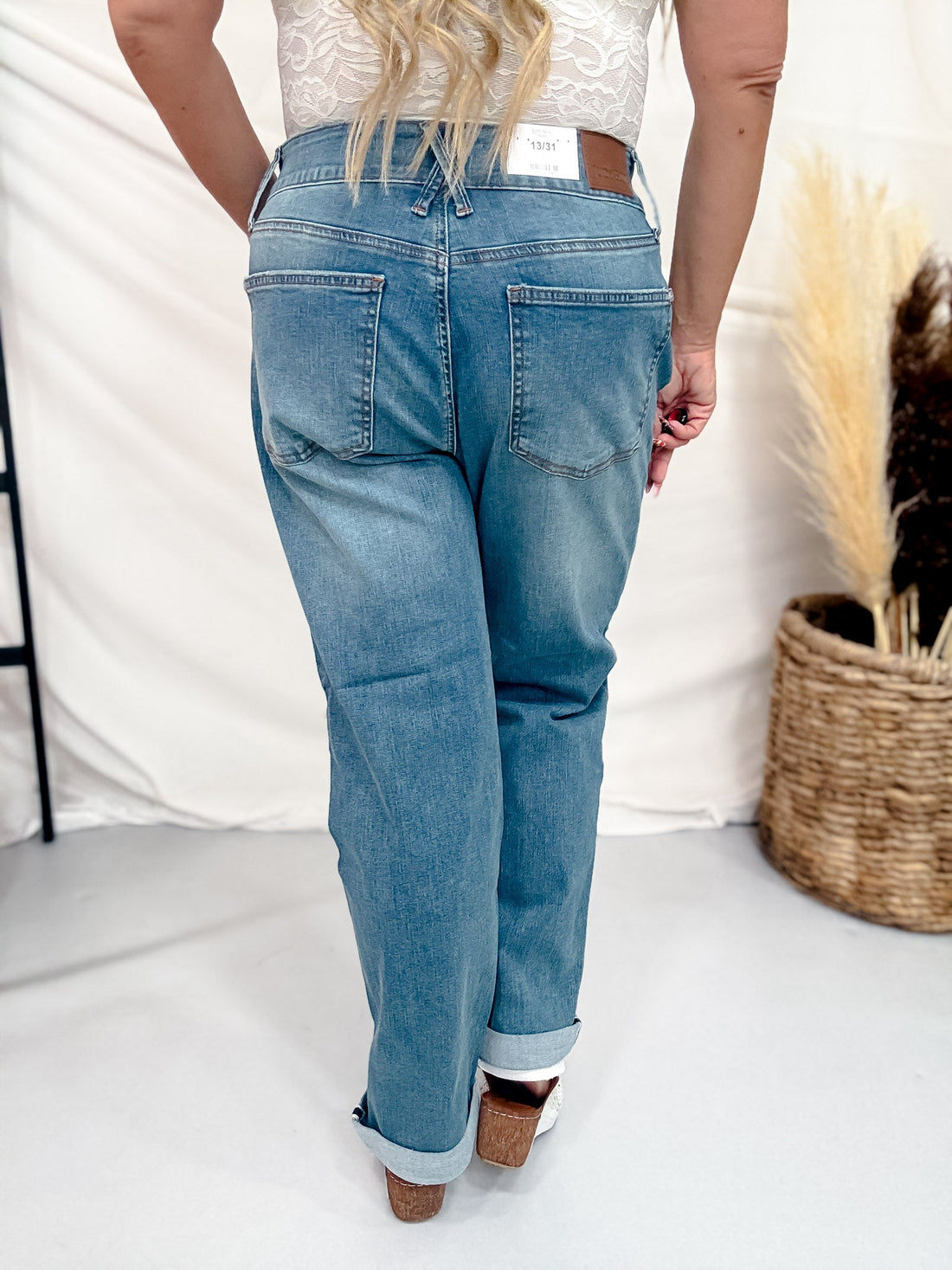 Judy Blue Mid Rise Cool Denim Boyfriend Jeans - Whiskey Skies - JUDY BLUE