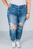 Judy Blue Mid Rise Cuffed Destroy Boyfriend Jeans - Whiskey Skies - JUDY BLUE