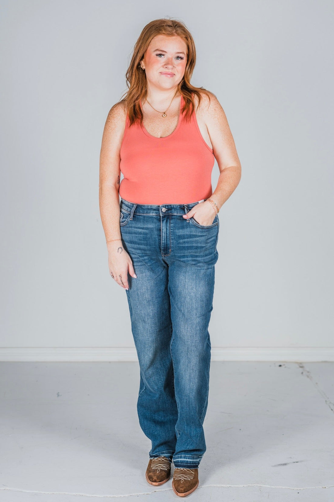 Judy Blue Mid - Rise Dad Jeans - Whiskey Skies - JUDY BLUE