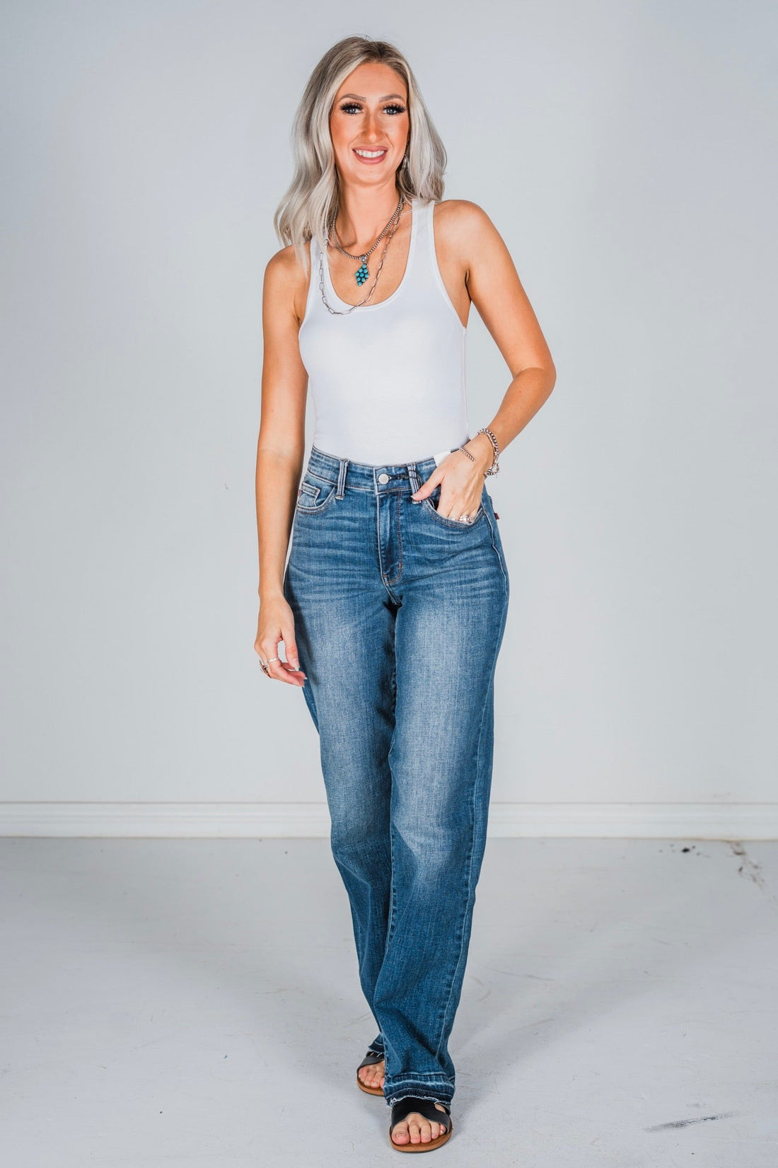 Judy Blue Mid - Rise Dad Jeans - Whiskey Skies - JUDY BLUE