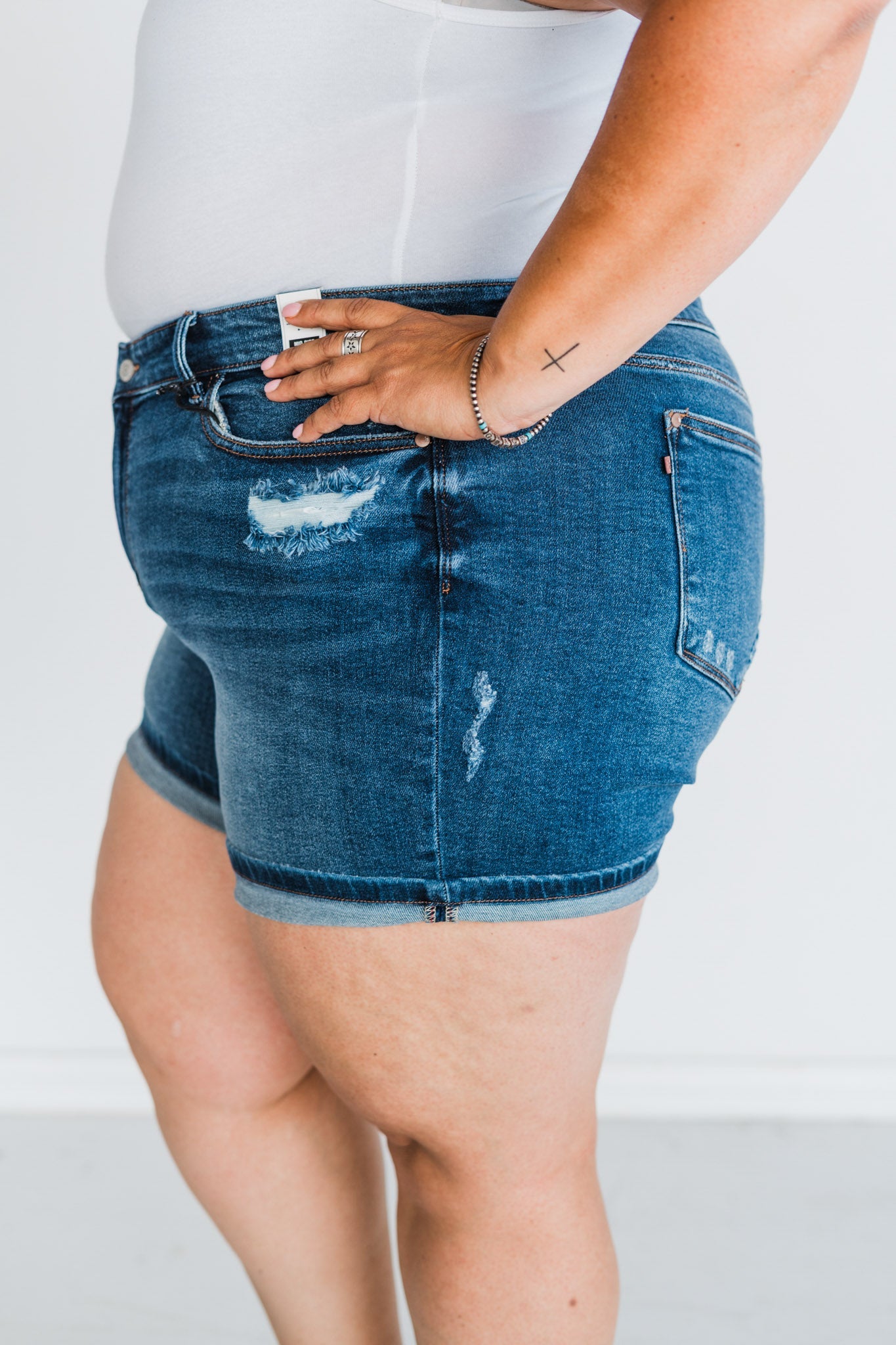 Judy Blue Mid - Rise Dad Shorts with Cell Phone Pocket - Whiskey Skies - JUDY BLUE