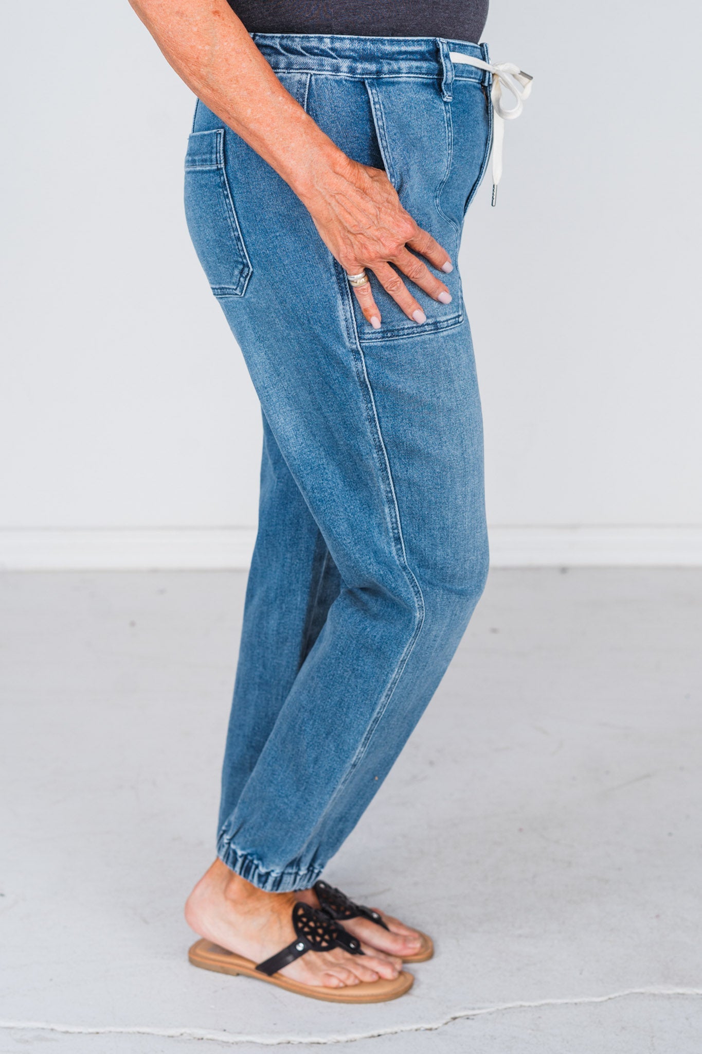 Judy Blue Mid - Rise Denim Joggers - Whiskey Skies - JUDY BLUE