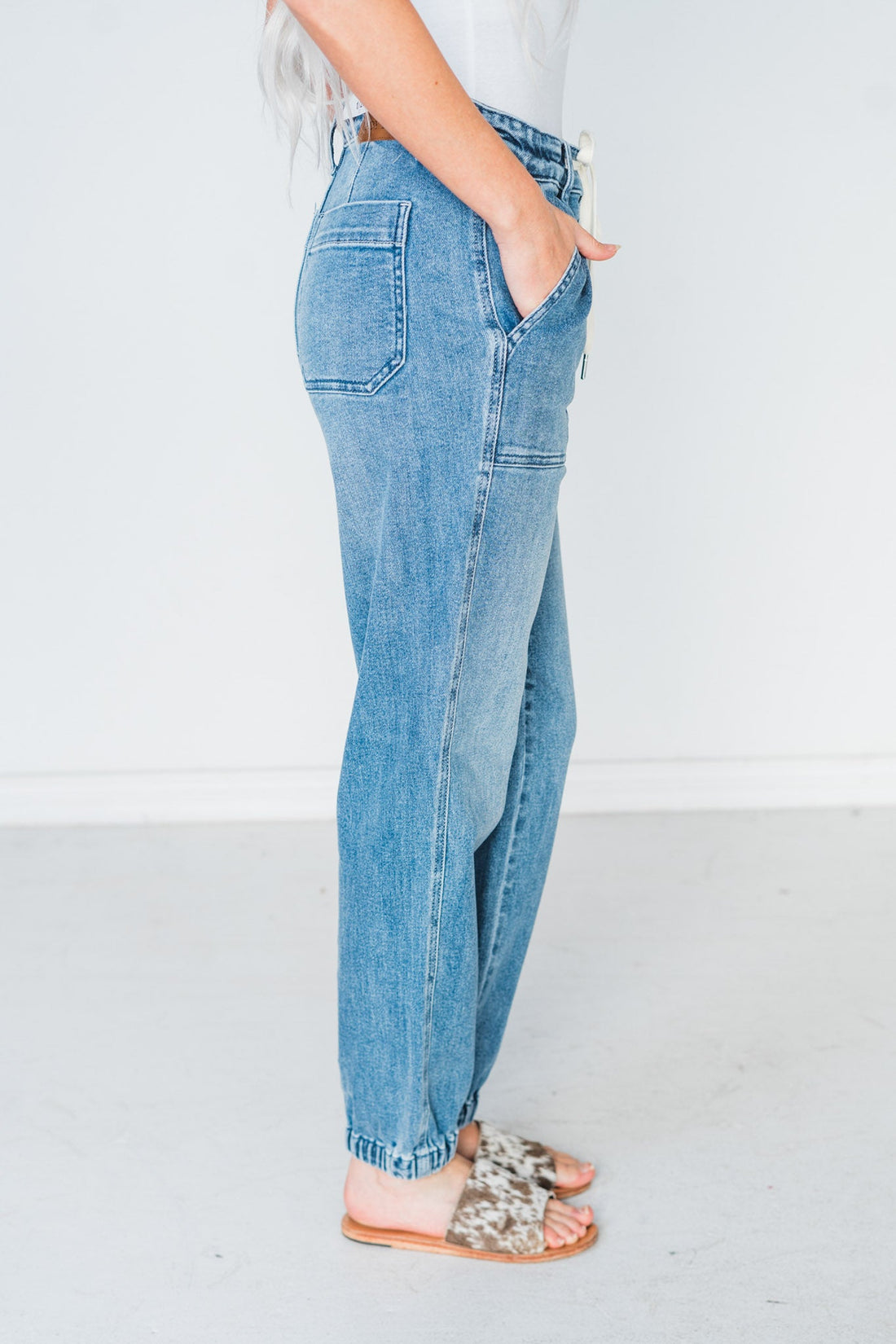 Judy Blue Mid - Rise Denim Joggers - Whiskey Skies - JUDY BLUE