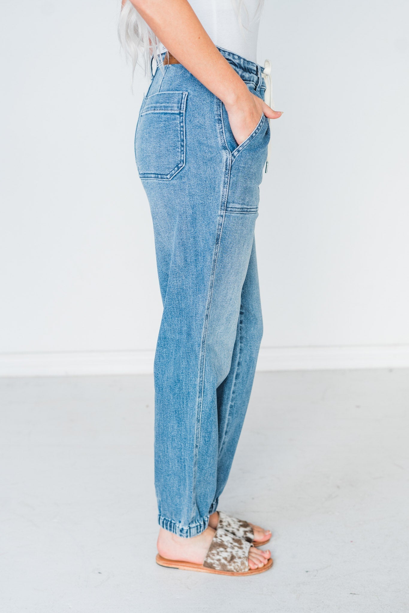 Judy Blue Mid - Rise Denim Joggers - Whiskey Skies - JUDY BLUE