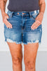 Judy Blue Mid - Rise Destroy Effect Double Button Dad Shorts - Whiskey Skies - JUDY BLUE