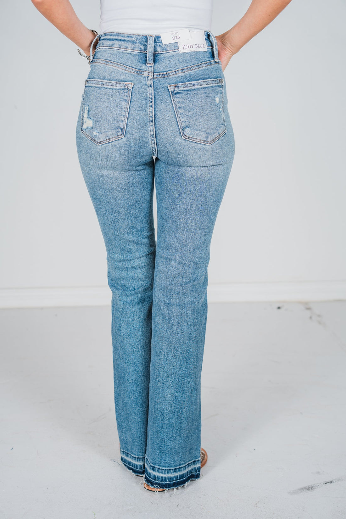 Judy Blue Mid - Rise Destroy & Released Hem Bootcut Jeans - Whiskey Skies - JUDY BLUE