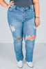 Judy Blue Mid - Rise Destroy Straight Jeans - Whiskey Skies - JUDY BLUE