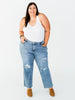 Judy Blue Mid Rise Distressed 90's Straight Leg Jeans - Whiskey Skies - JUDY BLUE
