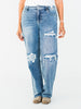 Judy Blue Mid Rise Distressed 90's Straight Leg Jeans - Whiskey Skies - JUDY BLUE