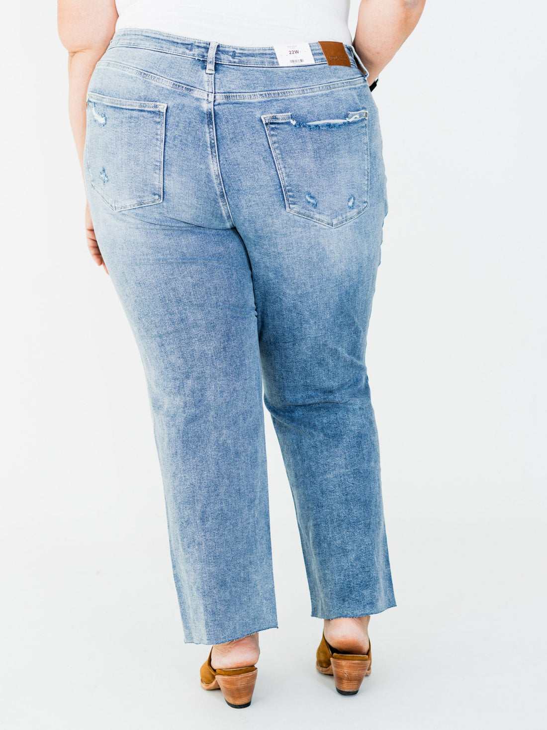 Judy Blue Mid Rise Distressed 90's Straight Leg Jeans - Whiskey Skies - JUDY BLUE