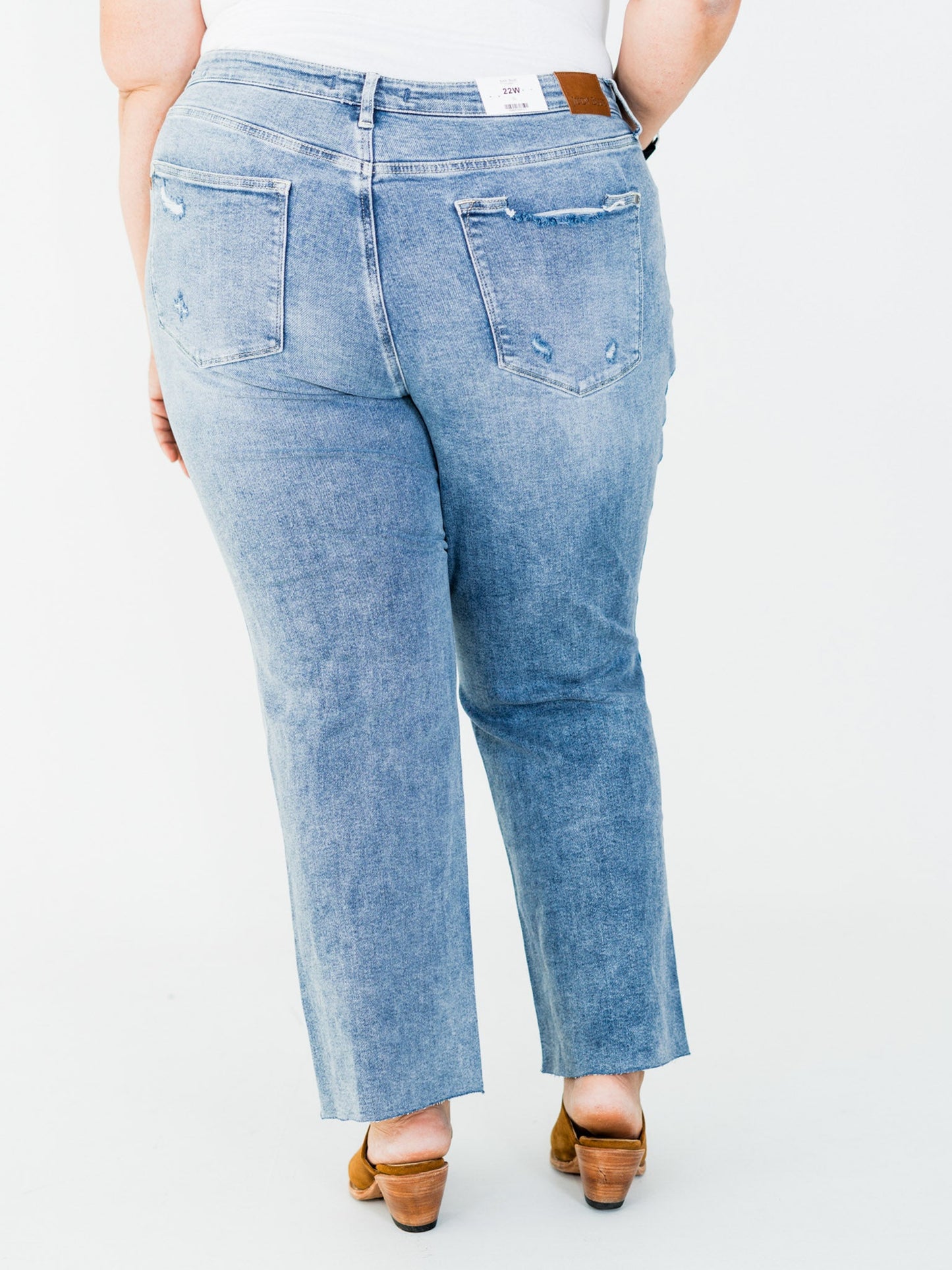 Judy Blue Mid Rise Distressed 90's Straight Leg Jeans - Whiskey Skies - JUDY BLUE