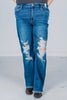 Judy Blue Mid Rise Distressed Dad Jeans - Whiskey Skies - JUDY BLUE