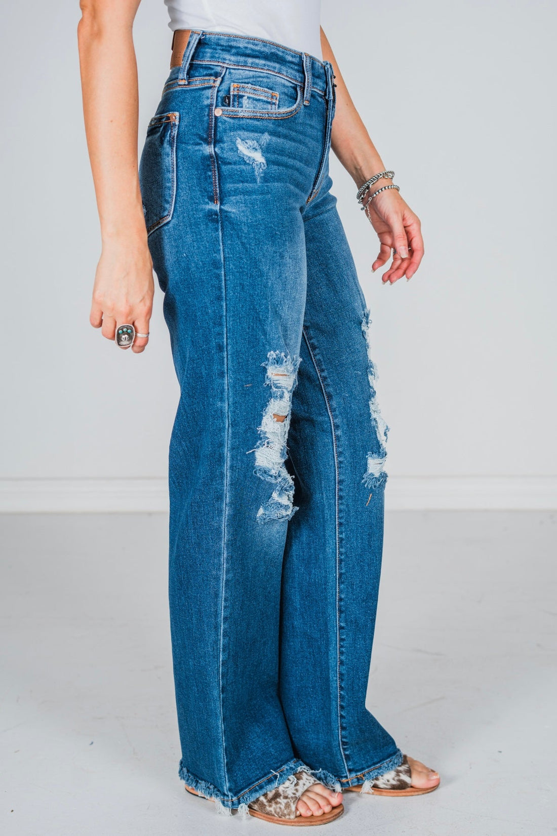 Judy Blue Mid Rise Distressed Dad Jeans - Whiskey Skies - JUDY BLUE