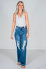 Judy Blue Mid Rise Distressed Dad Jeans - Whiskey Skies - JUDY BLUE