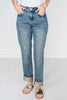 Judy Blue Mid - Rise Double Cuffed Boyfriend Jeans - Whiskey Skies - JUDY BLUE