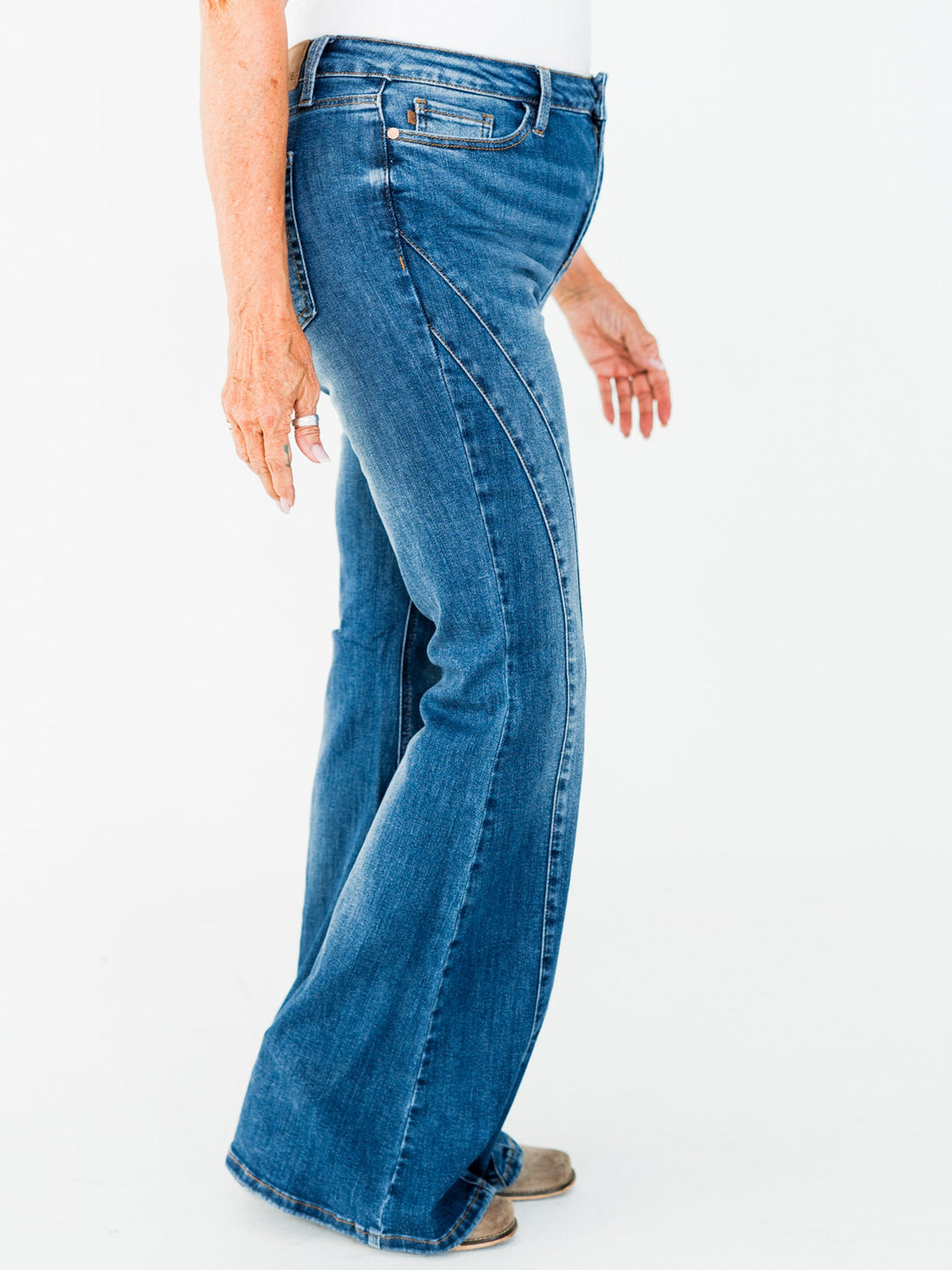 Judy Blue Mid - Rise Flare Double Angular Seam Jeans - Whiskey Skies - JUDY BLUE