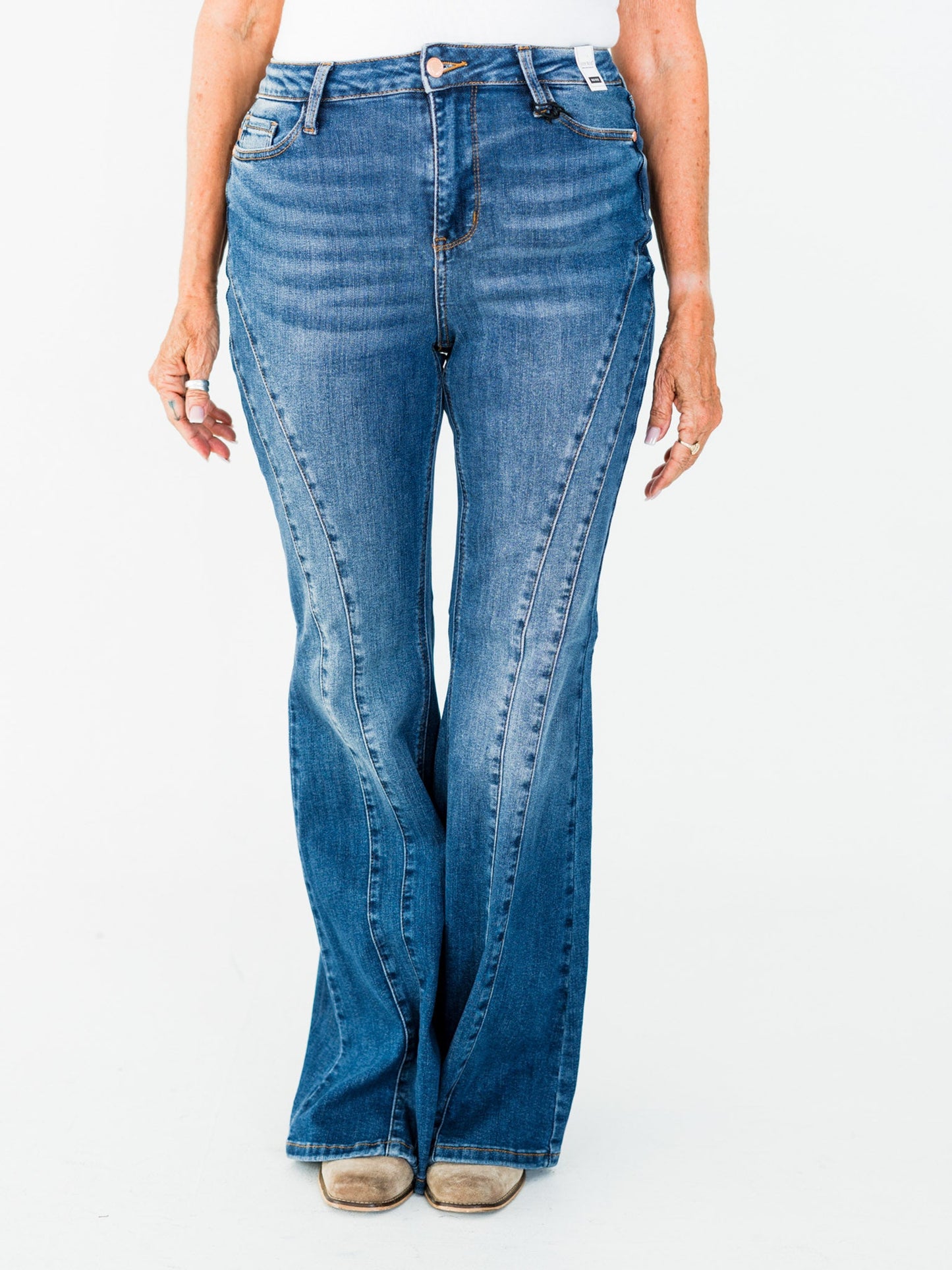 Judy Blue Mid - Rise Flare Double Angular Seam Jeans - Whiskey Skies - JUDY BLUE