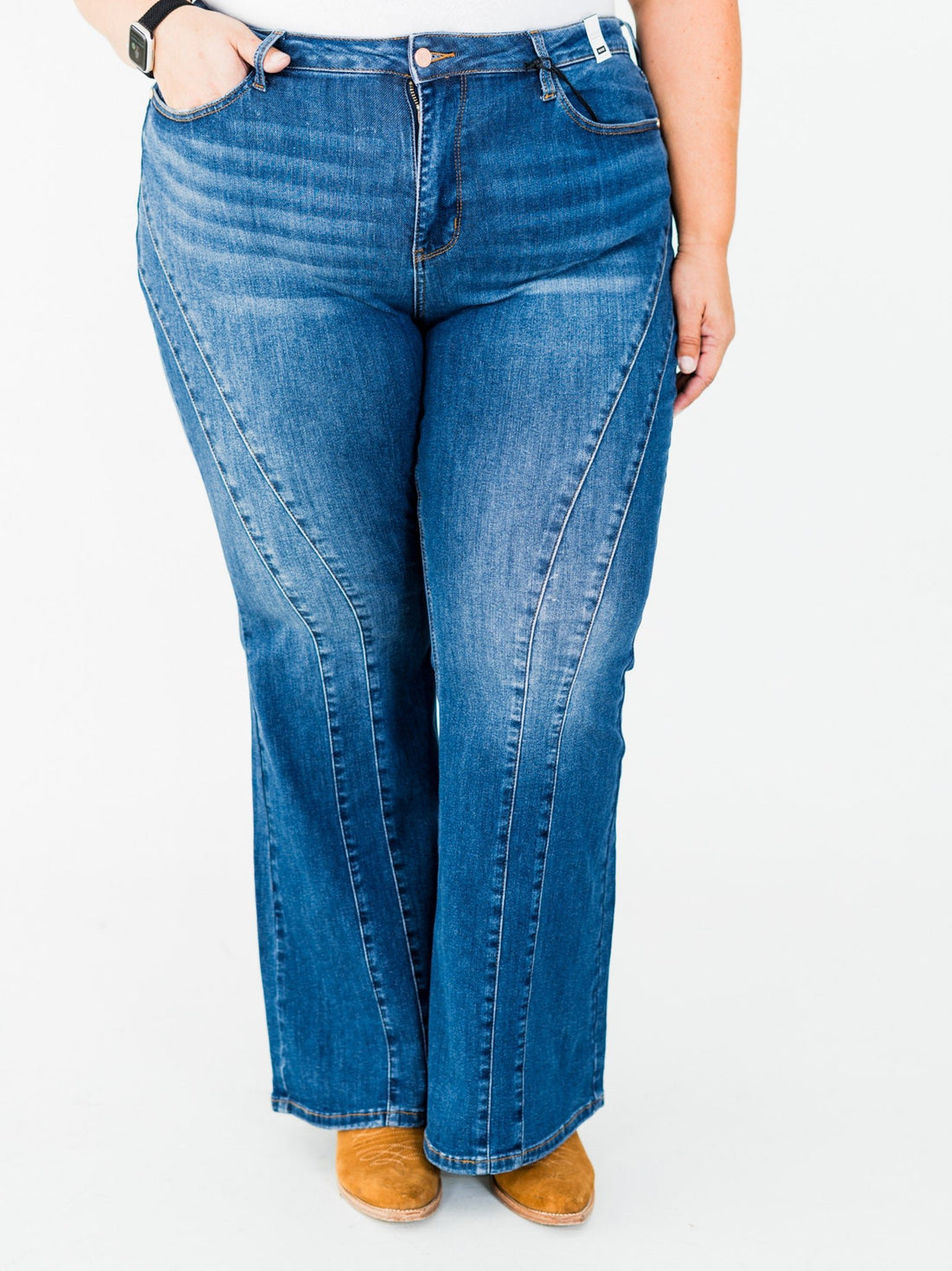 Judy Blue Mid - Rise Flare Double Angular Seam Jeans - Whiskey Skies - JUDY BLUE