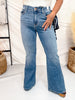 Judy Blue Mid Rise Flare Jeans W/ Bandana Loop - Whiskey Skies - JUDY BLUE