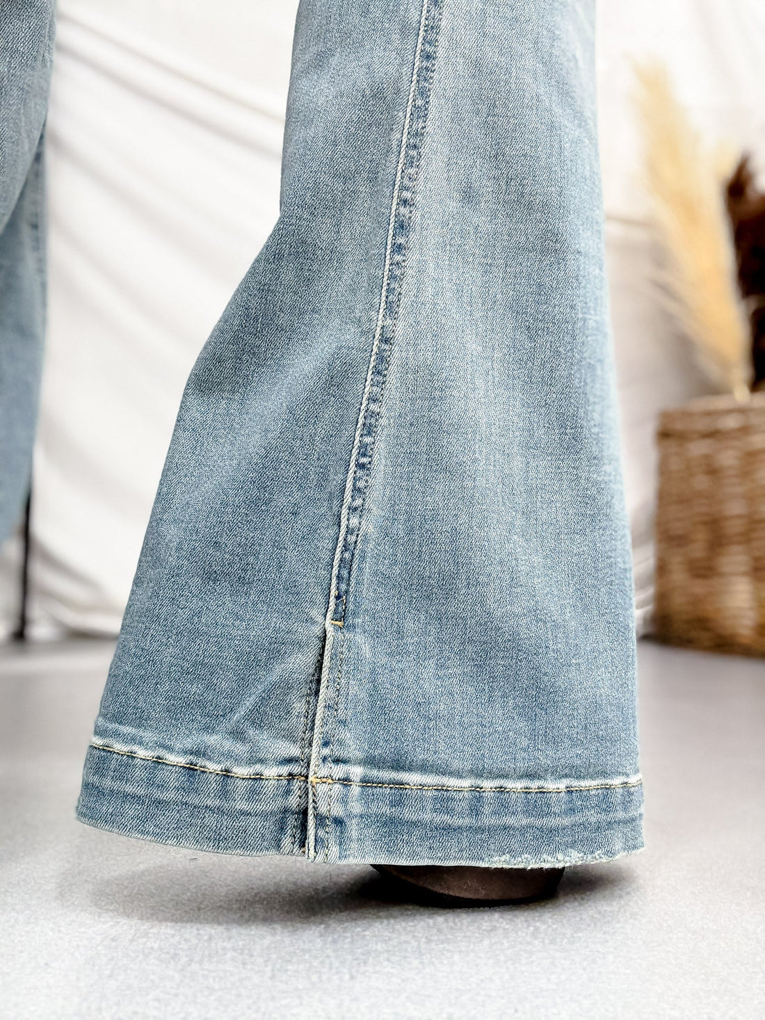 Judy Blue Mid Rise Flare Jeans With Slit Hems (Three Inseams) - Whiskey Skies - JUDY BLUE