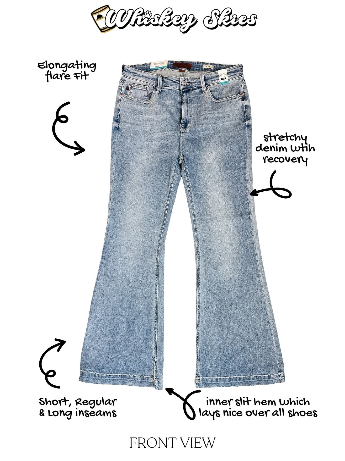 Judy Blue Mid Rise Flare Jeans With Slit Hems (Three Inseams) - Whiskey Skies - JUDY BLUE