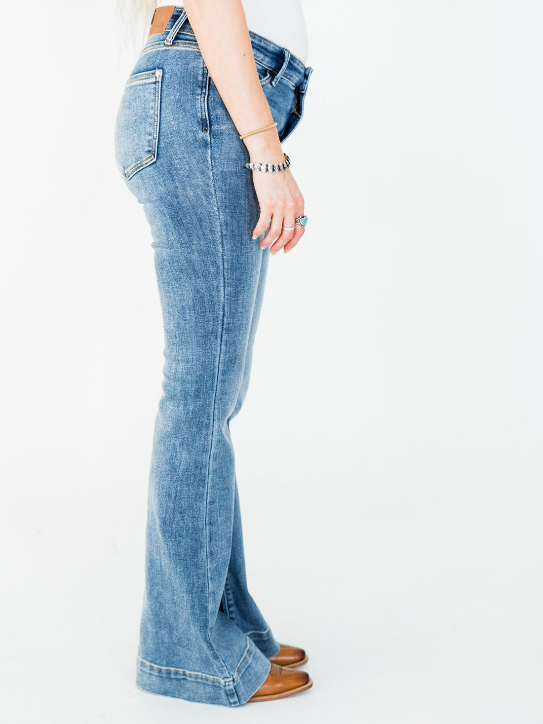Judy Blue Mid Rise Flares With Wide Hems - Whiskey Skies - JUDY BLUE