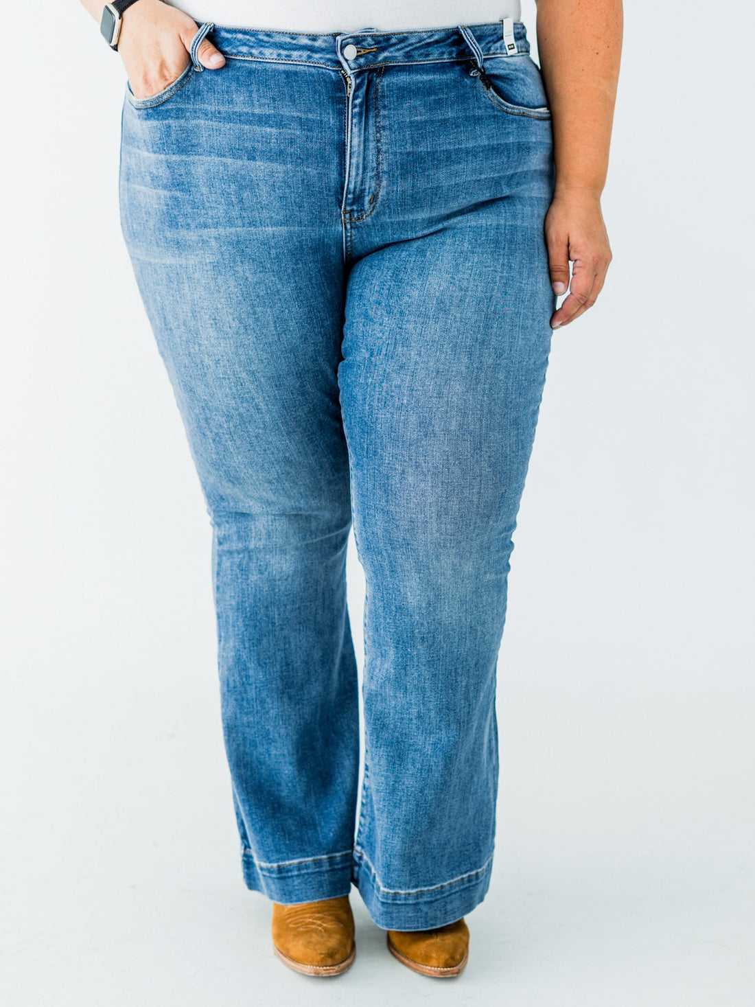 Judy Blue Mid Rise Flares With Wide Hems - Whiskey Skies - JUDY BLUE