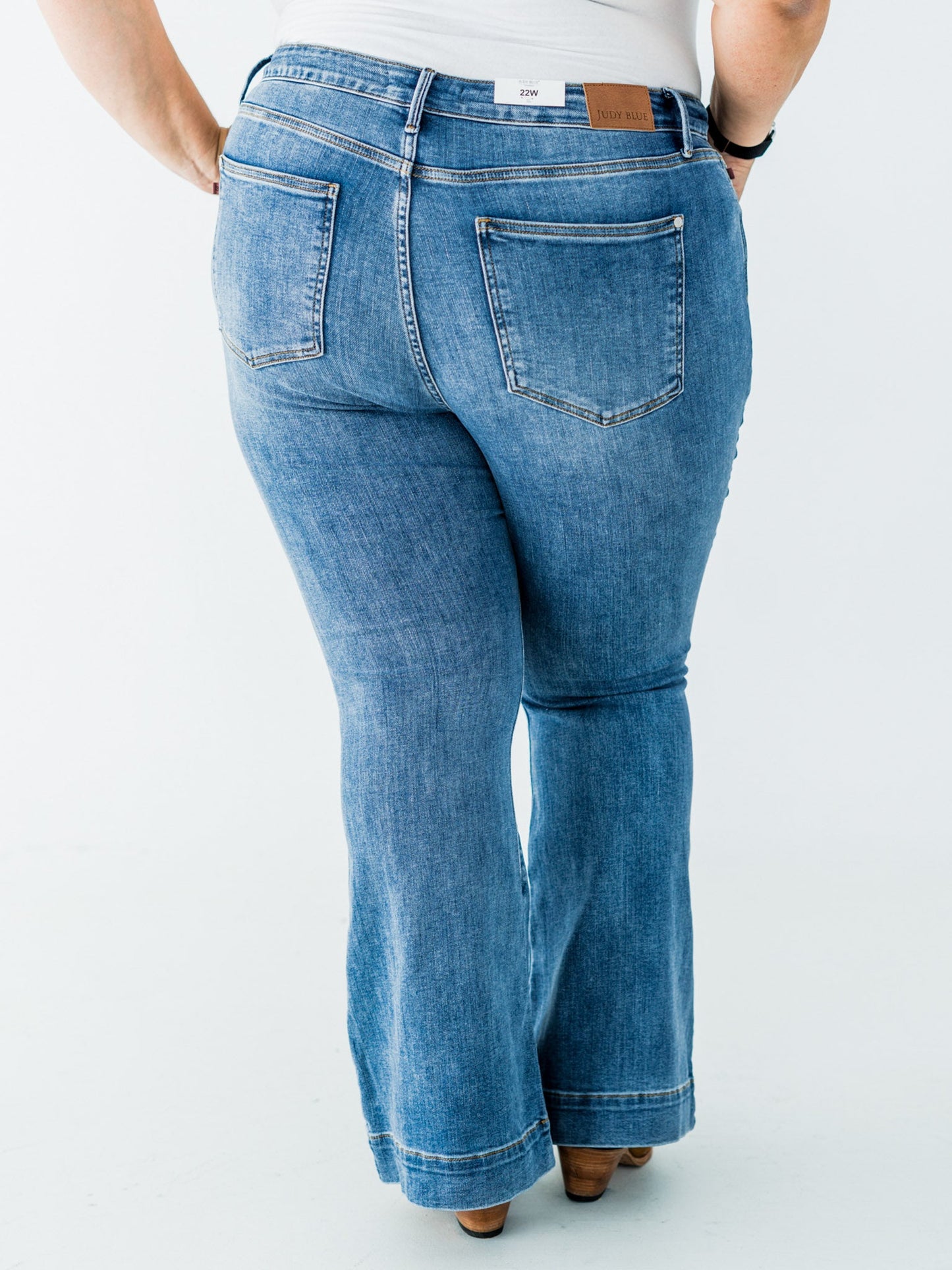 Judy Blue Mid Rise Flares With Wide Hems - Whiskey Skies - JUDY BLUE