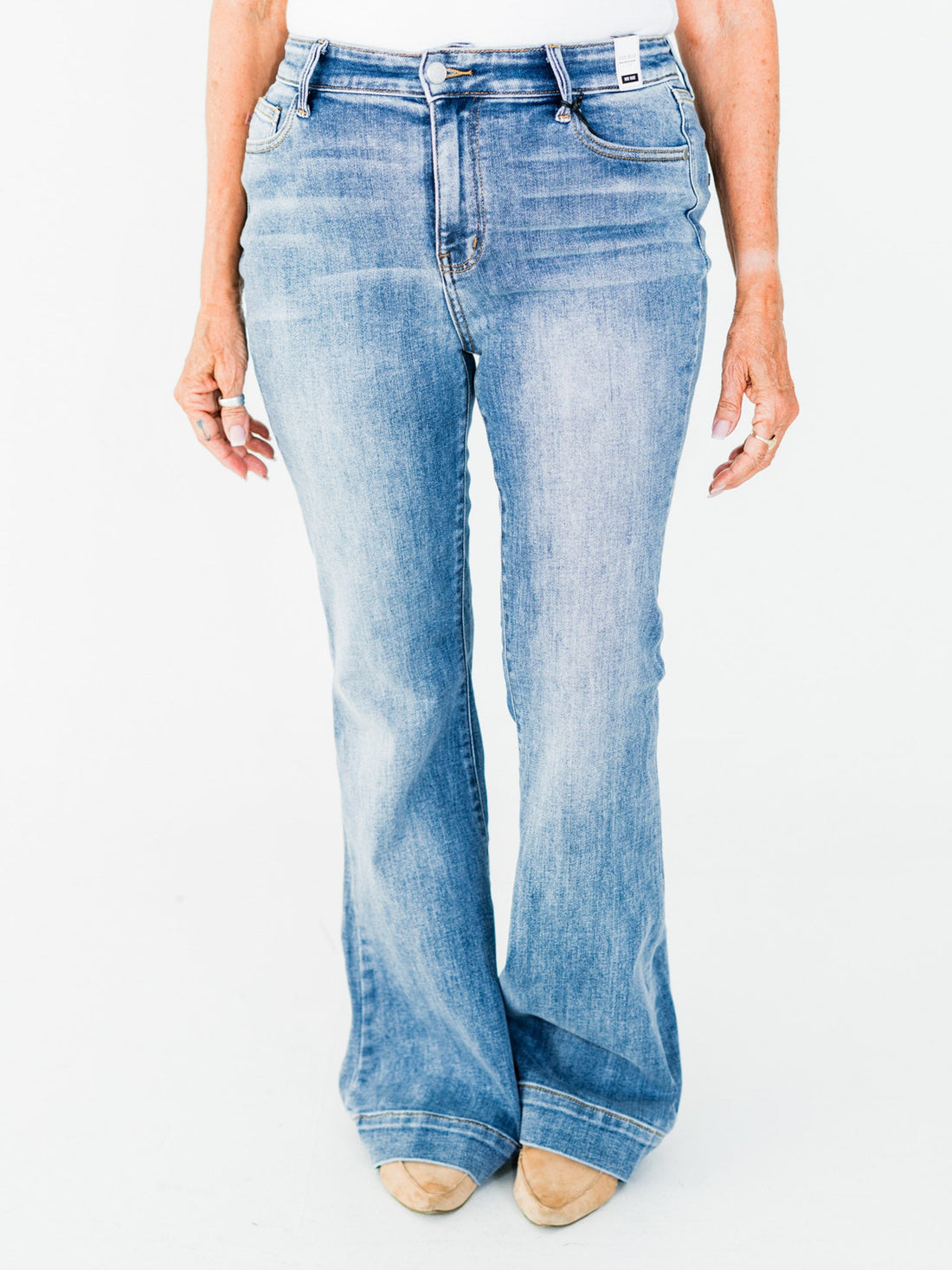 Judy Blue Mid Rise Flares With Wide Hems - Whiskey Skies - JUDY BLUE
