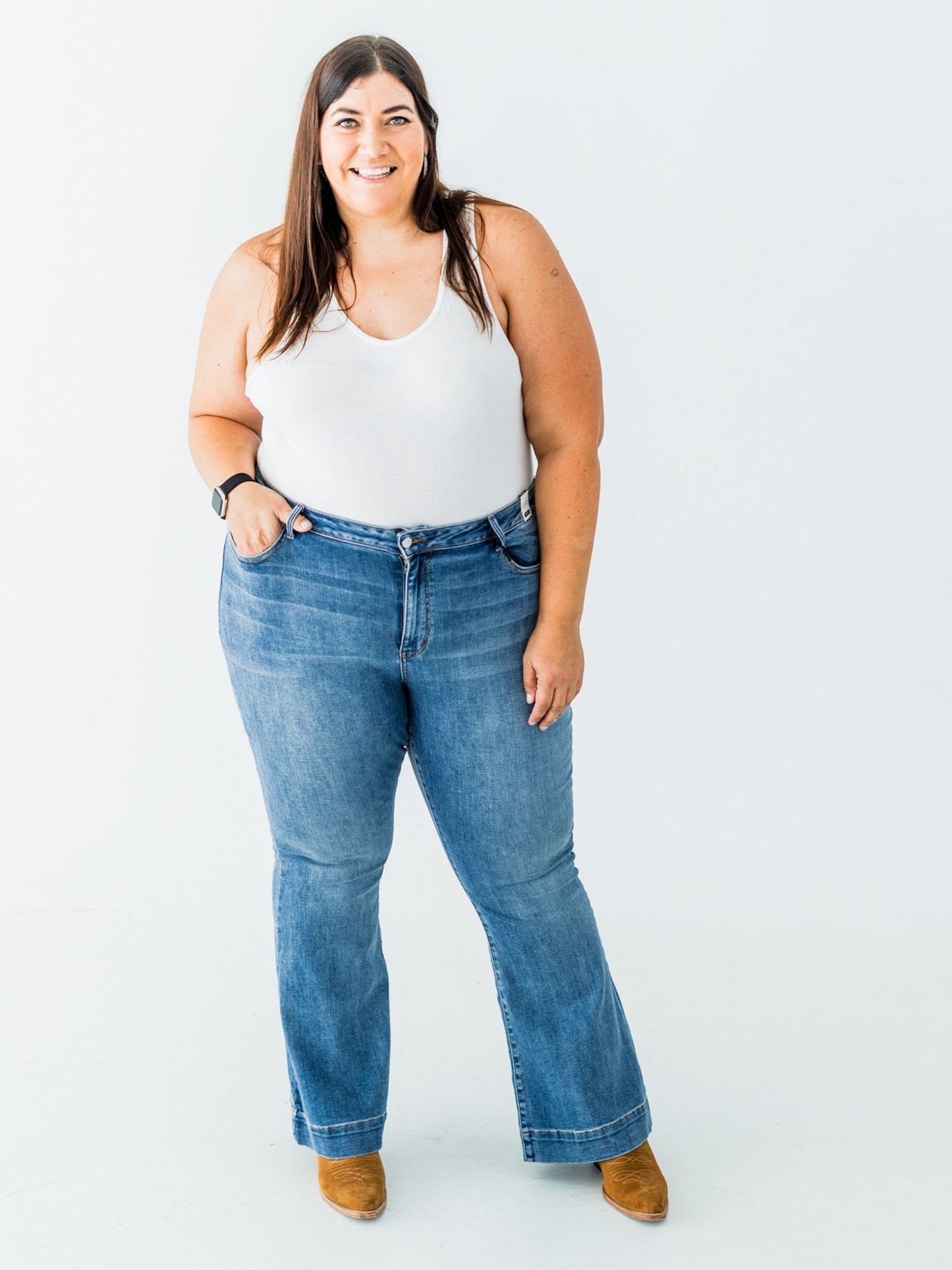 Judy Blue Mid Rise Flares With Wide Hems - Whiskey Skies - JUDY BLUE