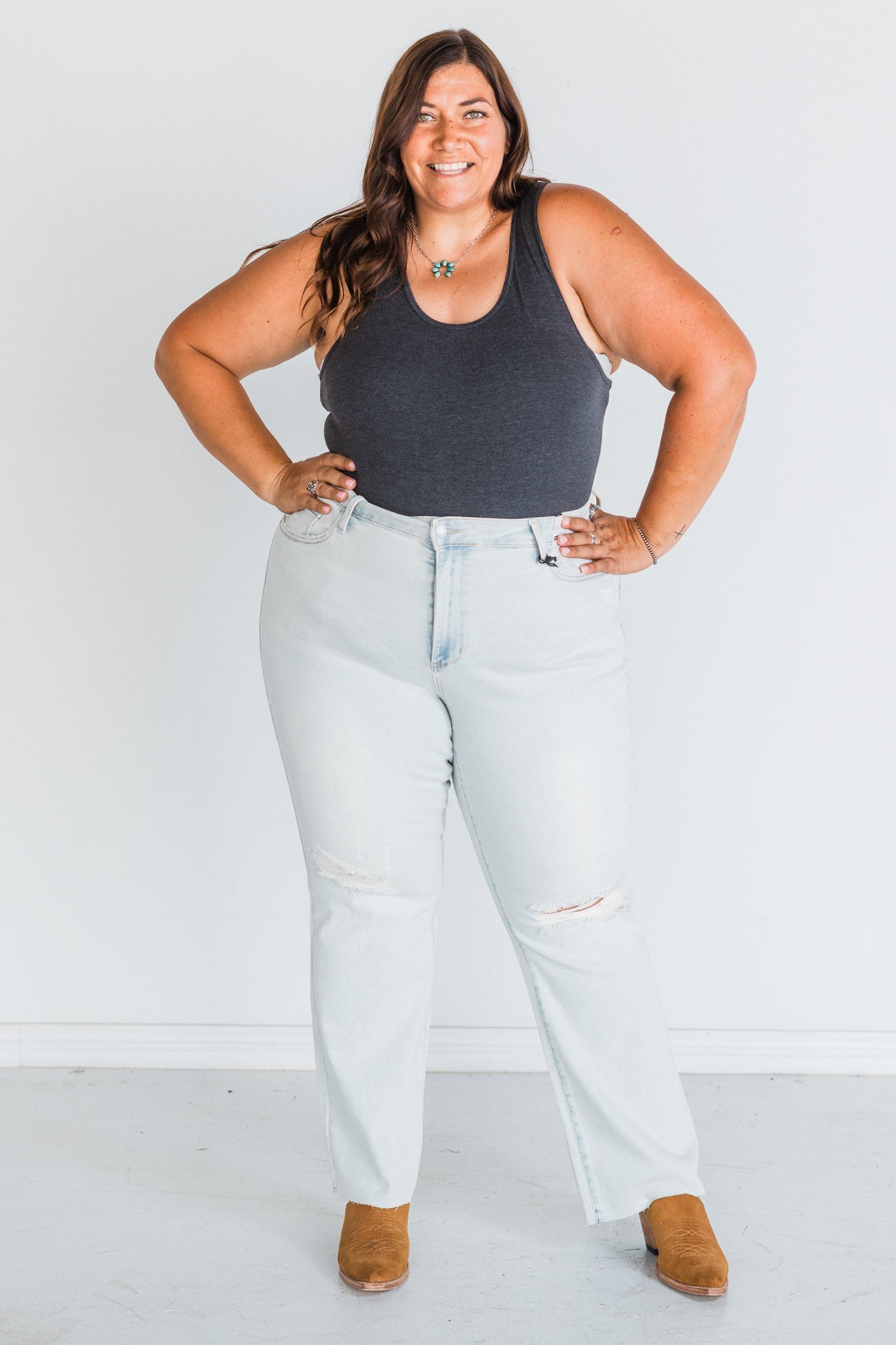 Judy Blue Mid - Rise & Fray Hem Bootcut Jeans - Whiskey Skies - JUDY BLUE