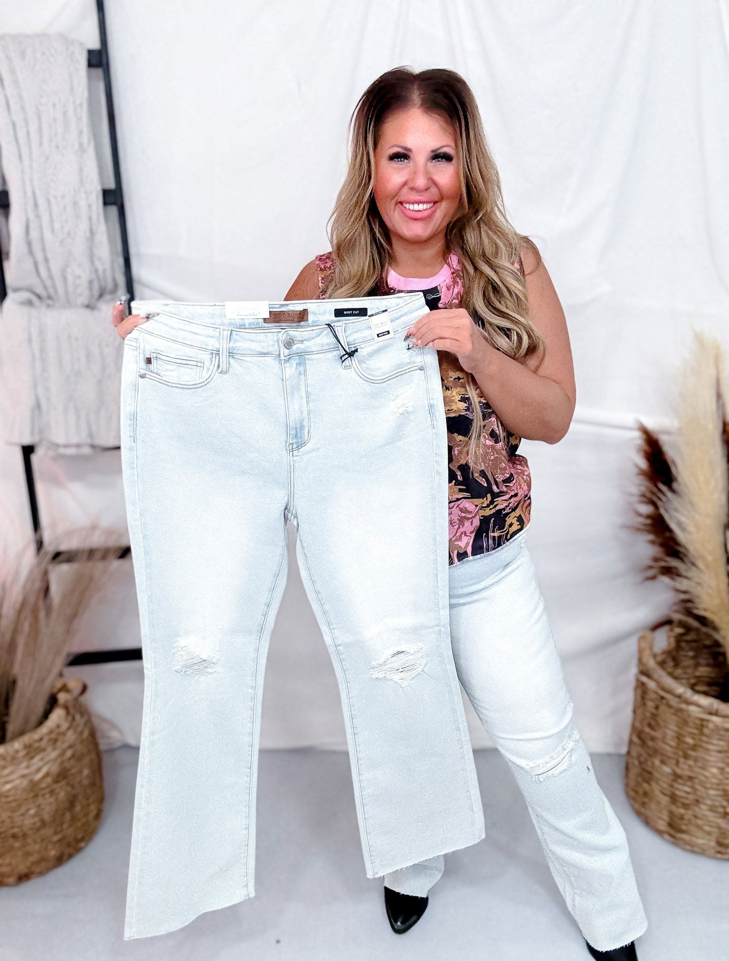 Judy Blue Mid - Rise & Fray Hem Bootcut Jeans - Whiskey Skies - JUDY BLUE