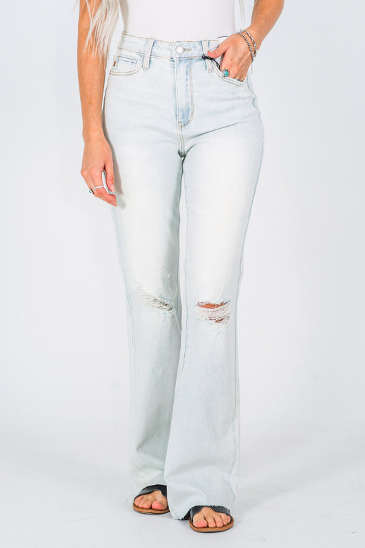 Judy Blue Mid - Rise & Fray Hem Bootcut Jeans - Whiskey Skies - JUDY BLUE