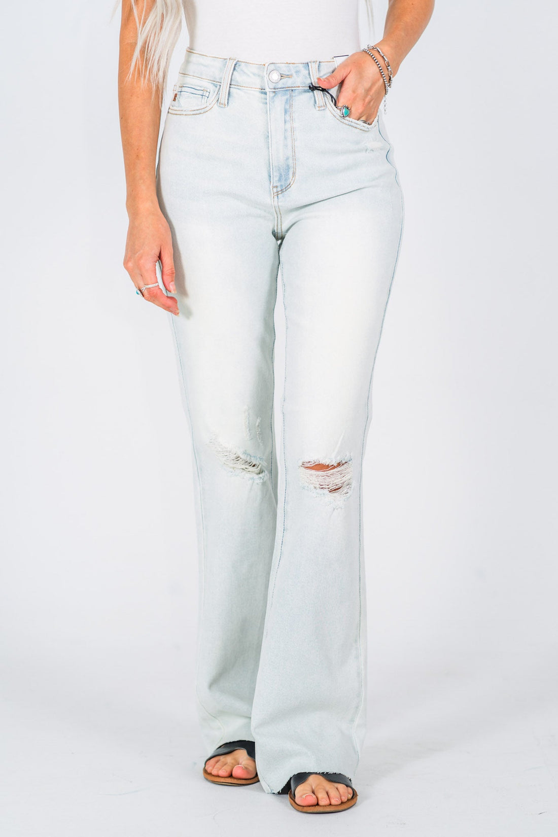 Judy Blue Mid - Rise & Fray Hem Bootcut Jeans - Whiskey Skies - JUDY BLUE