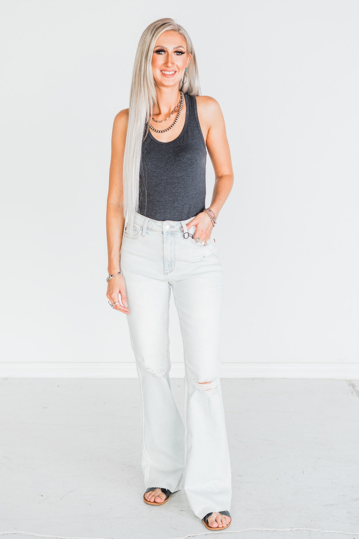 Judy Blue Mid - Rise & Fray Hem Bootcut Jeans - Whiskey Skies - JUDY BLUE