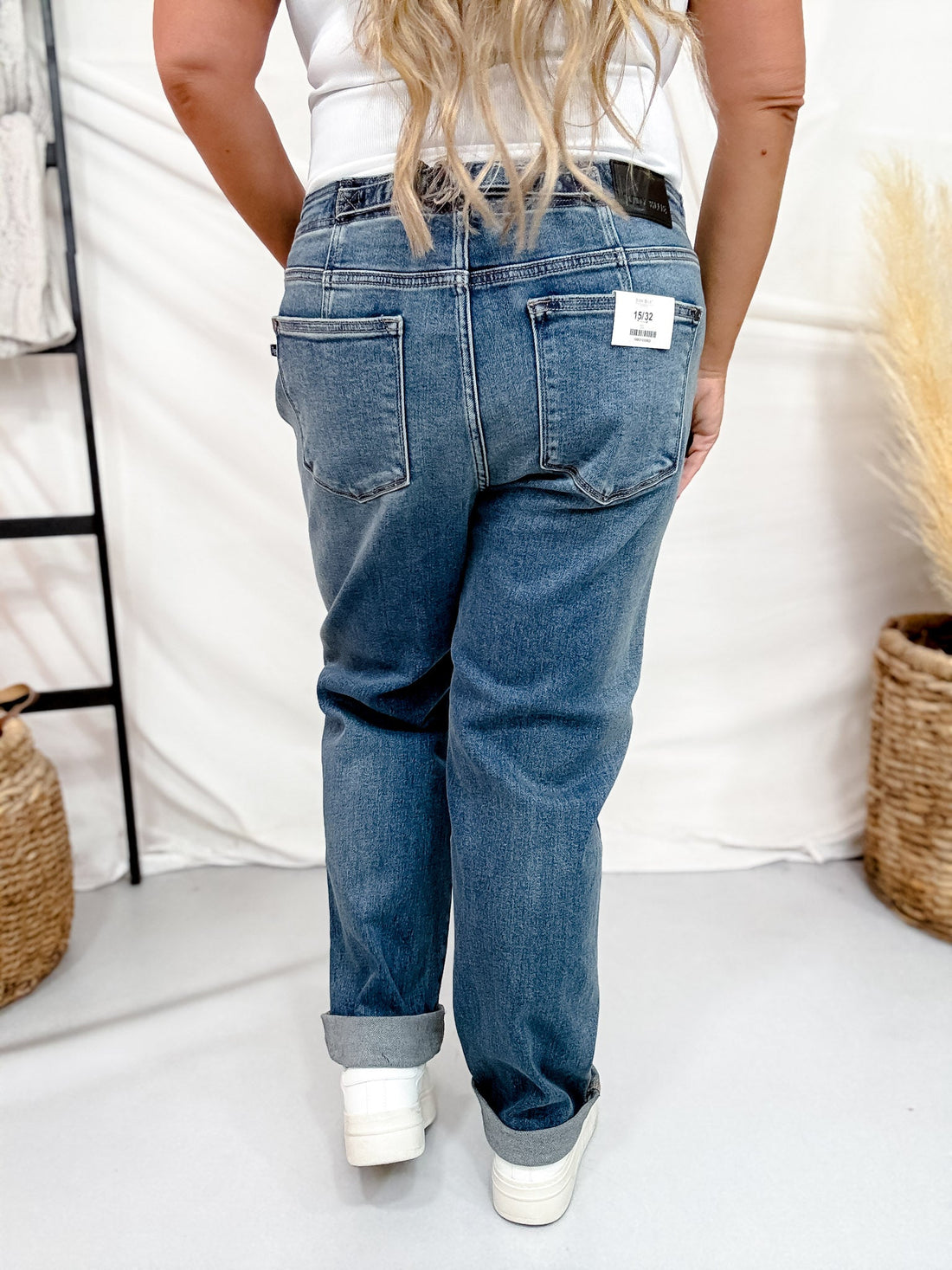 Judy Blue Mid Rise Hollywood Waist Boyfriend Jeans W/ Adjustable Waist Tab - Whiskey Skies - JUDY BLUE