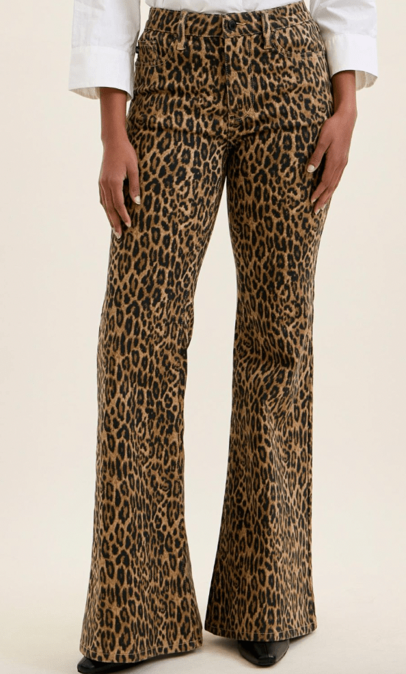 Judy Blue Mid Rise Luxe Leopard Print Flare Jeans - Whiskey Skies - JUDY BLUE