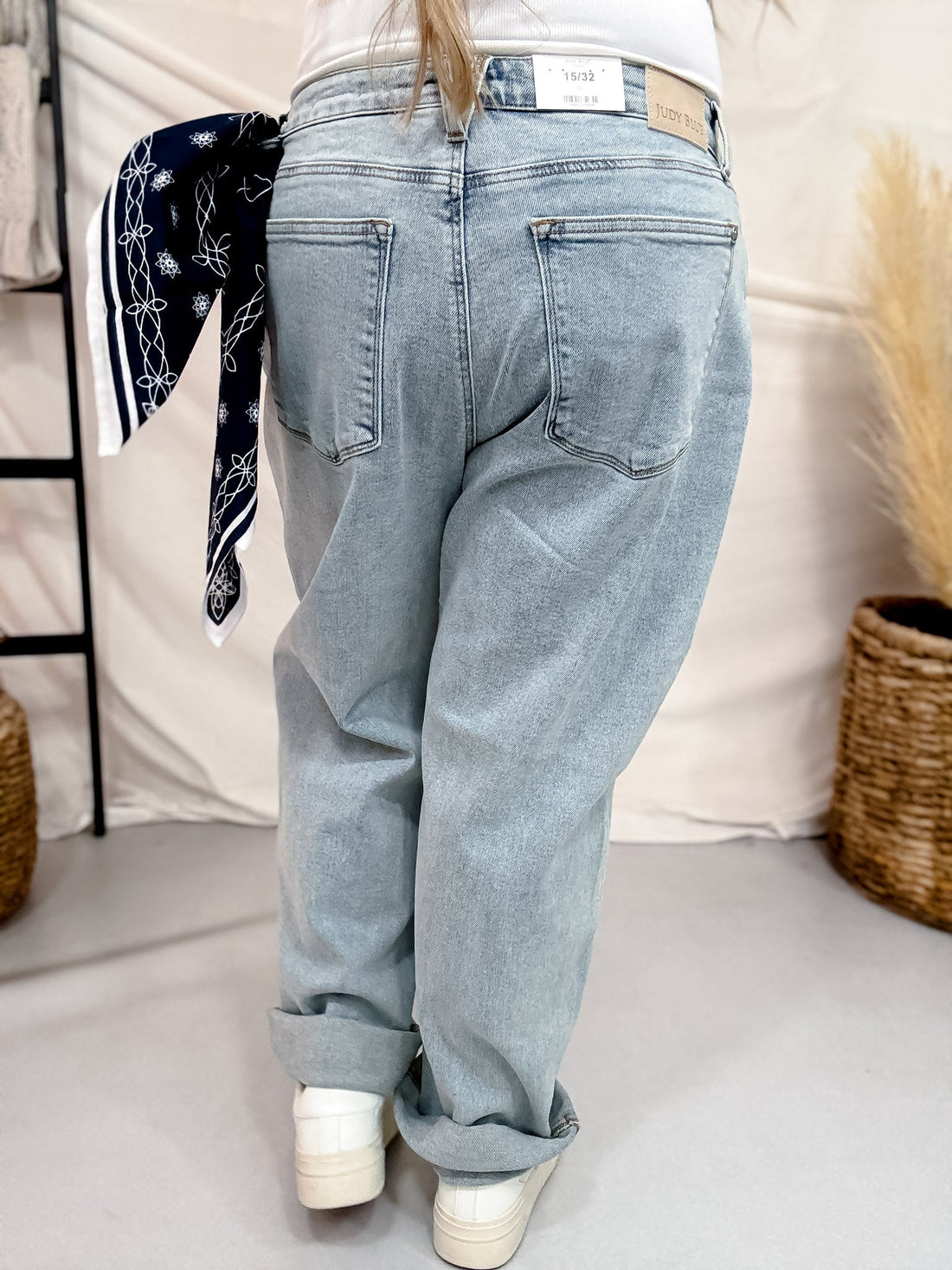 Judy Blue Mid-Rise Marlow Arc Leg W/ Bandana Loop Jeans - Whiskey Skies - JUDY BLUE