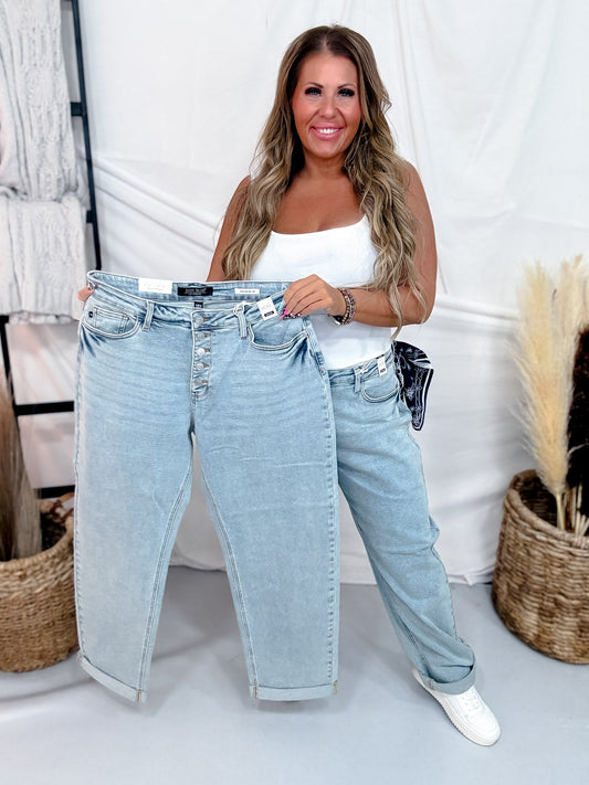 Judy Blue Mid-Rise Marlow Arc Leg W/ Bandana Loop Jeans - Whiskey Skies - JUDY BLUE