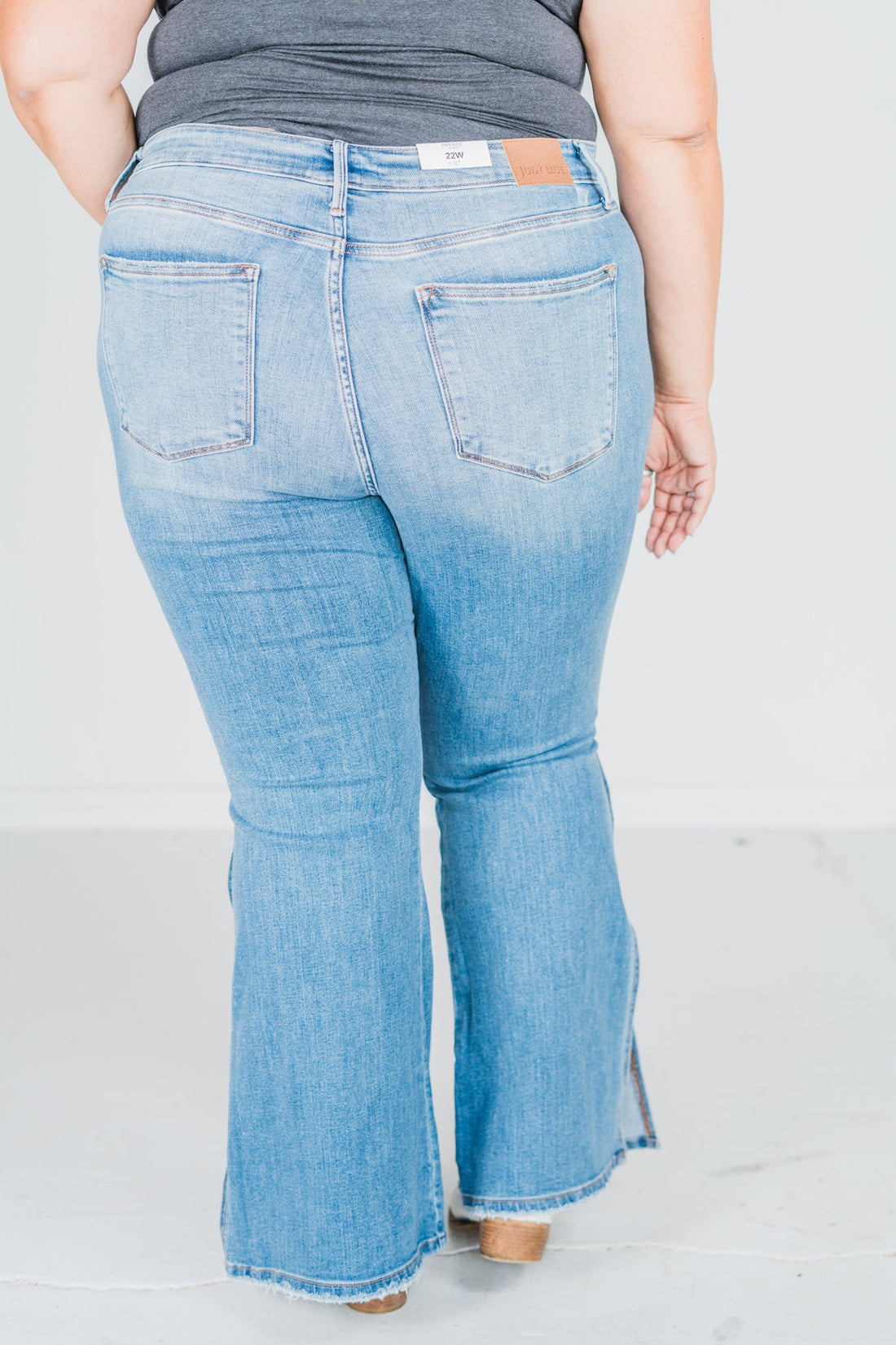 Judy Blue Mid Rise Peek - A - Boot Hem Slit Flare Jeans FINAL SALE - Whiskey Skies - JUDY BLUE